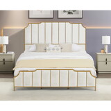 King Size Bed Frame,Upholstered Platform Bed & High headboard with Wood Slat Support,No Box Spring Needed,Easy assembly, Velvet White W1708137165