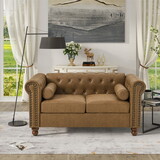 Classic Traditional Living Room Upholstered Sofa with high-tech Fabric Surface/ Chesterfield Tufted Fabric Sofa Couch, Large-Brown W1708141947