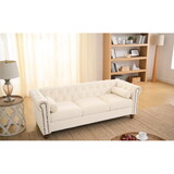 Classic Traditional Living Room Upholstered Sofa with velvet fabric Surface/ Chesterfield Tufted Fabric Sofa Couch, Large-White W1708P143198