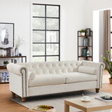 Classic Traditional Living Room Upholstered Sofa with high-tech Fabric Surface/ Chesterfield Tufted Fabric Sofa Couch, Large-White.
