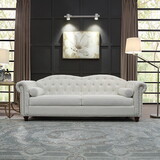 Classic Traditional Living Room Upholstered Sofa with high-tech Fabric Surface/ Chesterfield Tufted Fabric Sofa Couch, Large-White. W1708S00011
