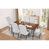 6 Piece Dining Table Set Wood Dinette Table and 6 Upholstered Chairs and a Bench with Cushion, Farmhouse 70