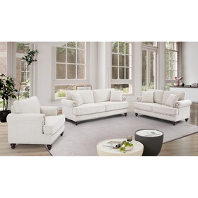 Living Room Furniture, Modern 3-Piece Including Three-Seater, Loveseat and Single Chair,Chenille modern Upholstered Sofa Set, White W1708S00026