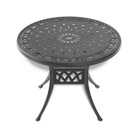 &#216;35.43-inch Cast Aluminum Patio Dining Table with Black Frame and Umbrella Hole P-W1710P166017