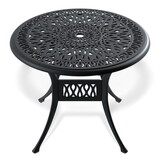 Ø35.43-inch Cast Aluminum Patio Dining Table with Black Frame and Umbrella Hole P-W1710P166026
