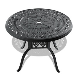 &#216;39.37-inch Cast Aluminum Patio Dining Table with Black Frame and Umbrella Hole P-W1710P166027