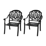 Cast Aluminum Patio Dining Chair 2PCS with Black Frame and Cushions in Random Colors P-W171091754