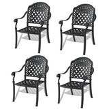 Cast Aluminum Patio Dining Chair 4PCS with Black Frame and Cushions in Random Colors W1710P166054