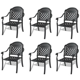 Cast Aluminum Patio Dining Chair 6PCS with Black Frame and Cushions in Random Colors W1710P166055