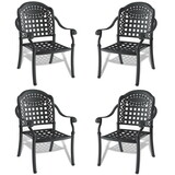 Cast Aluminum Patio Dining Chair 4PCS with Black Frame and Cushions in Random Colors W1710P166056