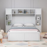 Elegant and Functional Full Size Wood Bed with 4 Drawers and All-in-One Cabinet and Shelf, White P-W1716S00001