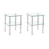 2-Piece Clear Side Table, 2-Tier Space End Table,Modern Night Stand, Sofa table with Storage Shelve for Living Room