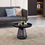 Smoke Glass Base with Black Painting Top Coffee Table, Living Room Center Table W1718130607