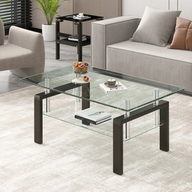 Tempered Clear Glass Coffee Table, 2-Layers Coffee Table Living Room Center Table