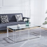 Silver Stainless Steel Coffee Table with acrylic Frame and Clear Glass Top CS-1134 W1727128601