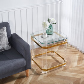 Gold Stainless Steel with Acrylic Frame Clear Glass Top End Table CS-1134-1 W1727128603