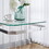 Silver Stainless Steel with Acrylic Frame Clear Glass Top End Table CS-1134-1 W1727128604