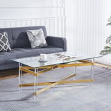 Gold Stainless Steel Coffee Table with acrylic Frame and Clear Glass Top CS-1197 W1727128607