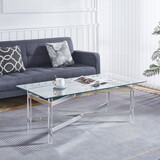 Silver Stainless Steel Coffee Table with acrylic Frame and Clear Glass Top CS-1197SILVER W1727128683