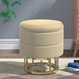 Button Tufted Round Storage Ottoman for Living Room & Bedroom,Gold Stainless Steel Leg W172790853