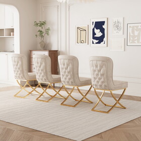 Dining Chair Set of 4, Beige velvet Backrest and golden Metal legs.for Modern Kitchen Dining Room Chair for Kitchen Living Modern decorative Leisure chairs.Office chairs y-2009