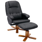 Recliner Chair with Ottoman, Swivel Recliner Chair with Wood Base for Livingroom, Bedroom, Faux Leather Beige,Black W1733102605