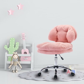 Teddy Velvet Makeup Pink Home Office Chair Bling Desk, Nail Desk for Women,Vanity Chair, Adjustable Height, Rolling Wheels W1733110159