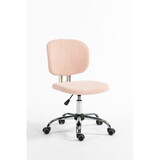 Teddy Velvet Makeup Pink Office Desk Chair Bling Desk, Armless Vanity Desk Task Chair with Wheels 360°,Bling Desk Nail Desk for Women, Adjustable Height W1733110160
