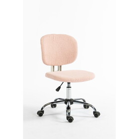Teddy Velvet Makeup Pink Office Desk Chair Bling Desk, Armless Vanity Desk Task Chair with Wheels 360&#176;,Bling Desk Nail Desk for Women, Adjustable Height W1733110160