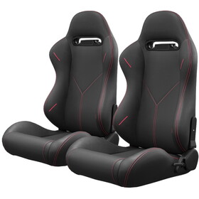 2PC Universal Bucket Racing Seats Red Stitch Red PVC Leather Reclinable Carbon Look Leather Back with Adjustor Slider(Not Including Seat Bracket ) 1 box of 2 pieces W1739119989