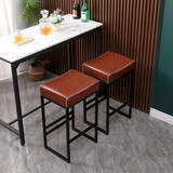 Set of 2 Counter Height Barstools with Metal Legs Upholstered PU Leather Bar Stool with Footrest Kitchen & Dining Room Chair (Brown Backless)