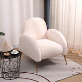 Accent Upholstered Single Chair White Sherpa Armchair with Golden Legs for living room, bedroom, office W1757128102