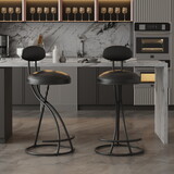 Bar Stools Upholstered Counter Height Barstools for Kitchen Island Set of 2 Modern PU Leather Dining Chairs with Footrest (Black)