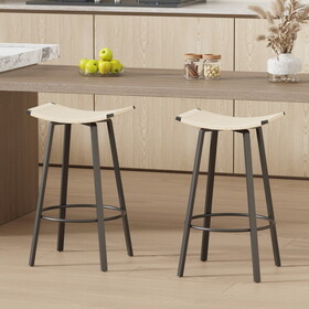 Counter Height Bar Stools Backless Handwoven Kitchen Dining Chairs with Round Footrest PVC Weaving Pub Stool for Indoor & Outdoor (Black & Creamy White) W1757P277609