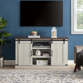 Classic Farmhouse Media TV Stand Transitional Entertainment Console for TV Up to 60" with Sliding Doors and Open Storage Space, Light Gray, 54.5"W*15.75"D*30.5"H W1758108532