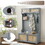 Casual Style Hall Tree Entryway Bench with Rattan Door Shelves and Shoe Cabinets, SOLID WOOD Feet, Gray, 40.16"W*18.58"D*64.17"H W1758126925