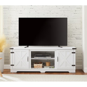 Modern Farmhouse TV Media Stand, Large Barn Inspired Home Entertainment Console, for TV Up to 70", with Open Shelves and Closed Cabinets, White, 64.8"W*15.67"D*24.29"H W1758P147681