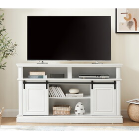 Media Console Table with Storage Cabinet, Mid Century style Entertainment TV Table, Multipurpose Sliding Door TV Cabinet Large Storage Space, 58.11"W*15.79"D*32.36"H Antique White W1758P177970
