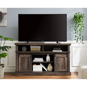 Media Console Table with Storage Cabinet, Mid Century style Entertainment TV Table, Multipurpose Sliding Door TV Cabinet Large Storage Space, 58.11"W*15.79"D*32.36"H Antique brown W1758P177972