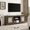 Farmhouse Rattan TV Stand Console Table for TVs up to 70 inches, TV Console Table with 2 Storage Shelves, 2 Natural Rattan Door Cabinets, 65"W*15.55"D*23.86"H, Gray W1758P178929