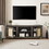 Farmhouse Rattan TV Stand Console Table for TVs up to 70 inches, TV Console Table with 2 Storage Shelves, 2 Natural Rattan Door Cabinets, 65"W*15.55"D*23.86"H, Gray W1758P178929