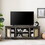 Farmhouse Rattan TV Stand Console Table for TVs up to 70 inches, TV Console Table with 2 Storage Shelves, 2 Natural Rattan Door Cabinets, 65"W*15.55"D*23.86"H, Gray W1758P178929