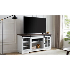 Multipurpose Sliding Door TV Cabinet Large Storage Cabinet with 2 Sliding Glass Doors, TV Desk Storage Rack, Adjustable Shelves for TVs Up to 65", WHITE+BROWN, 59.13"W*15.94"D*27.8"H W1758P189946