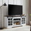 Multipurpose Sliding Door TV Cabinet Large Storage Cabinet with 2 Sliding Glass Doors, TV Desk Storage Rack, Adjustable Shelves for TVs Up to 65", WHITE+BROWN, 59.13"W*15.94"D*27.8"H W1758P189946