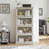 4 Tier Glass Display Cabinet for Living Room Stylish Storage Curio Cabinet with Flip Up Glass Doors Perfect Collectors Showcase Toy Figure Organizers Rack Elegant Bookcase in White Color W1758P294627