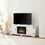 Modern Farmhouse TV Media Stand, Large Barn Inspired Home Entertainment Console, with 23" Fireplace Insert, for TV Up to 70", with Open Shelves and Closed Cabinets, White, 64.8"W*15.67"D*24.29"H