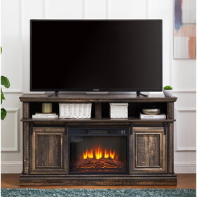 Modern Entertainment Console TV Stand with 23" Fireplace Insert, Multipurpose Sliding Door TV Cabinet Large Storage Space, 58.11"W*15.79"D*32.36"H Antique brown W1758S00010