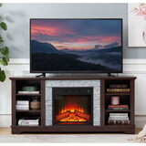 Faux Stacked Stone TV Media Stand with Open Storage Modern Entertainment Console Space with 18