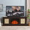 Natural Rattan Door Cabinet with Adjustable Shelf Wood, Farmhouse Rattan TV Stand Console Table for TVs up to 70 inches, Storage tv stand with 23" fireplace insert, 65"W*15.55"D*23.86"H, Espresso