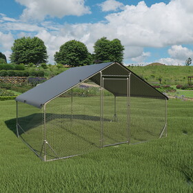 Large metal chicken coop upgrade three support steel wire impregnated plastic net cage, Oxford cloth silver plated waterproof UV protection, 9.8'W x 6.6'L x 6.5'H